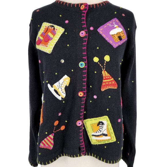 SALE Susan Bristol Hand Embroidered Applique Button Front Cardigan Sweater - Picture 1 of 6